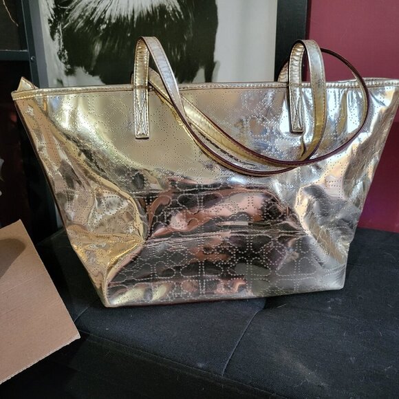 KATE SPADE GOLD METALLIC TOTE BAG - Picture 2 of 13